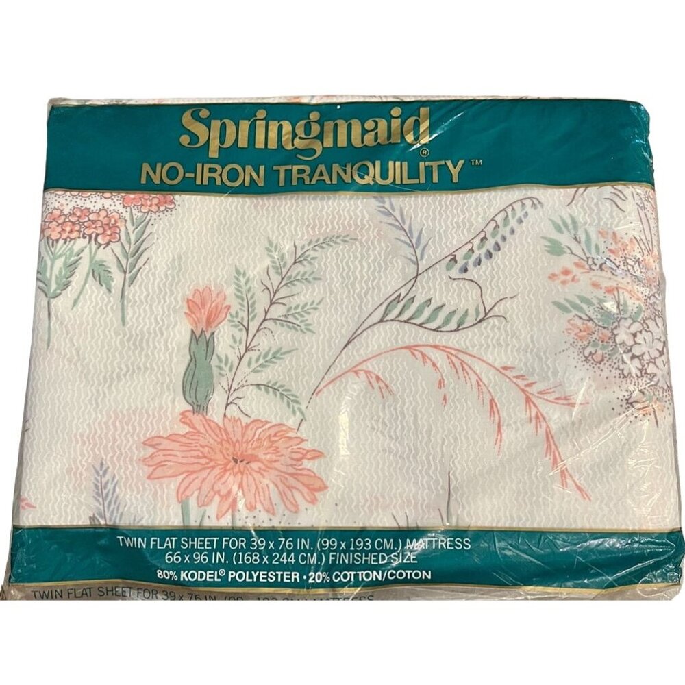 Vtg New Springmaid No-Iron Tranquility Flower Moire Twin Flat Sheet 39" x 76"